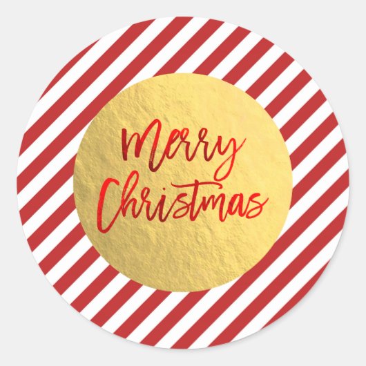 Frohe Weihnachtsfeiertage Rote Streifen Gold Foil Runder Aufkleber (Vorderseite)