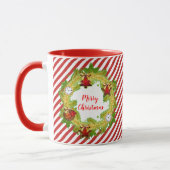 Frohe Weihnachtsfeiertage Wreath Rote Streifen Tasse (Links)