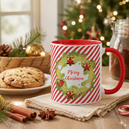 Frohe Weihnachtsfeiertage Wreath Rote Streifen Tasse
