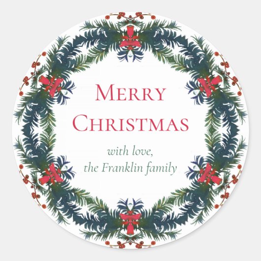 Frohe Weihnachtsfeiertage Wreath Runder Aufkleber (Vorderseite)