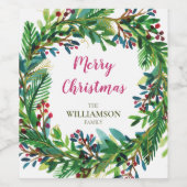 Frohe Weihnachtsfeiertage Wreath Weinetikett (Einzelnes Label)