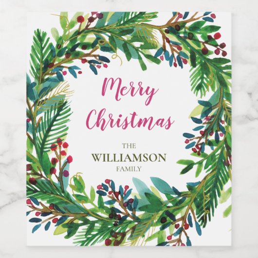 Frohe Weihnachtsfeiertage Wreath Weinetikett (Einzelnes Label)