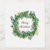 Frohe Weihnachtsfeiertage Wreath Weinetikett (Einzelnes Label)