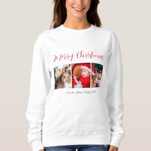 Frohe Weihnachtsfeiertagskalligrafie Text weiß Sweatshirt (Vorderseite)