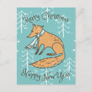 Frohe Weihnachtsferien Fox Cosy Feiertagspostkarte