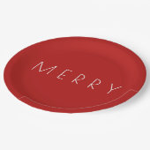 Frohe Weihnachtsferien Minimal Rotes Weißes Party Pappteller (Schrägansicht)