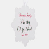 Frohe Weihnachtsferien rot grün Familienname tex Ornament Karte (Rechts)
