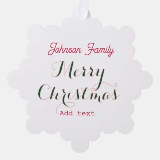 Frohe Weihnachtsferien rot grün Familienname tex Ornament Karte (Vorderseite)