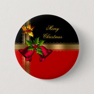 Frohe Weihnachtsferien Rote Glocken Schwarz Gold Button