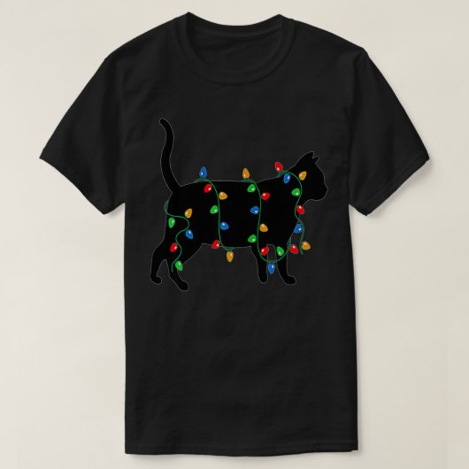 Frohe Weihnachtsferien Tree Lights Katze Kitty T-Shirt (Design vorne)