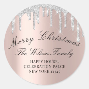 Frohe Weihnachtsferien UAWG Rose Grau Silber Runder Aufkleber