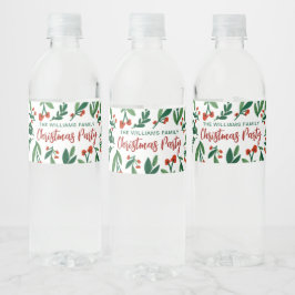 Frohe Weihnachtsfest Holly Berry Personalisiert Wasserflaschenetikett