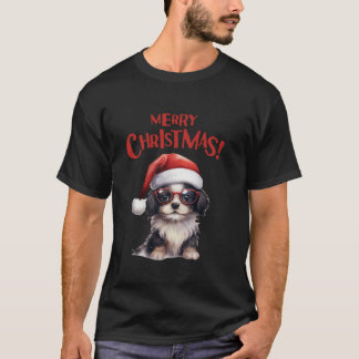 Frohe Weihnachtsfest Hund Niedliche Brille Weihnac T-Shirt