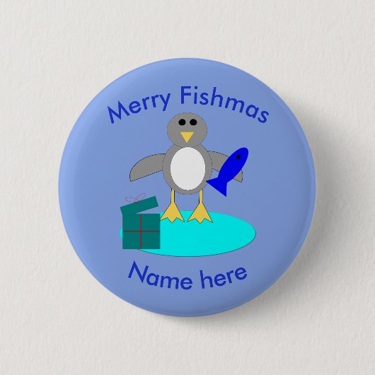 Frohe Weihnachtsfischen Pinguin Custom Button (Vorderseite)