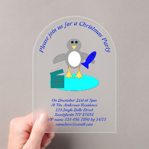 Frohe Weihnachtsfischerei Pinguin Custom Acryleinladungen