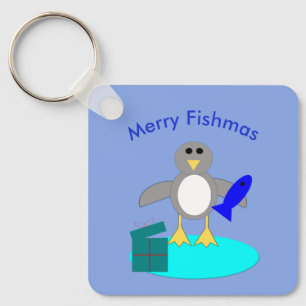 Frohe Weihnachtsfischerei Pinguin Custom Schlüssel Schlüsselanhänger
