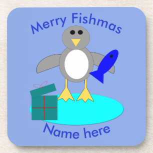 Frohe Weihnachtsfischerei Pinguin Custom Untersetz Untersetzer