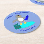 Frohe Weihnachtsfischerei Pinguin Papier Untersetz Runder Pappuntersetzer (Angewinkelt)