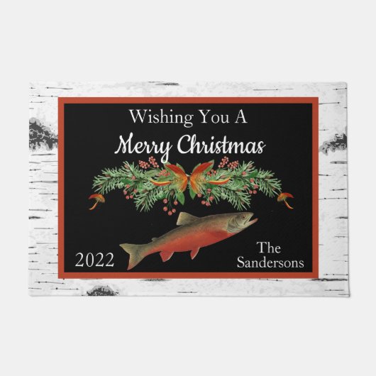 Frohe Weihnachtsforelle Fischen Fußmatte (Vorderseite)