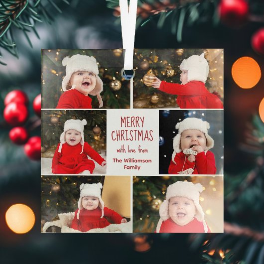 Frohe Weihnachtsfoto Collage Niedlich Personalisie Ornament Aus Glas