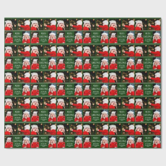 Frohe Weihnachtsfoto Collage Personalisiert Green Geschenkpapier (Flach)