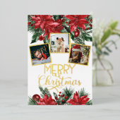 Frohe Weihnachtsfoto Collage Poinsettia Folien Feiertagskarte (Stehend vorne)