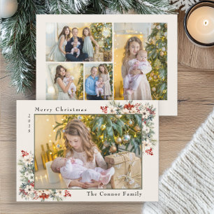 Frohe Weihnachtsfoto Collage Poinsettias Feiertagskarte