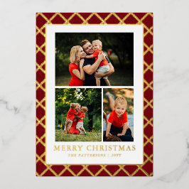 Frohe Weihnachtsfoto Collage Roter Karo Folien Feiertagskarte