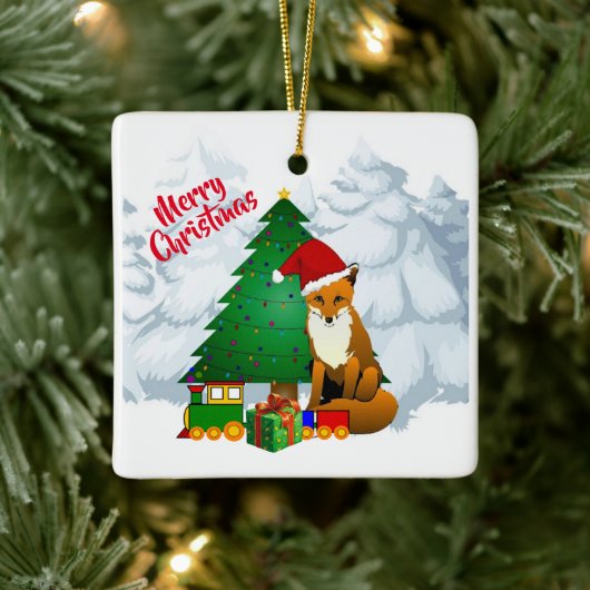 Frohe Weihnachtsfox-Ornament Keramikornament (Baum)