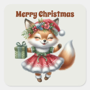 Frohe Weihnachtsfox Urlaub Quadratischer Aufkleber