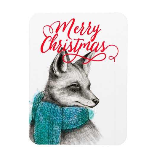 Frohe Weihnachtsfox Zeichnend Magnet (Vertikal)