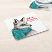 Frohe Weihnachtsfox Zeichnend Rechteckiger Pappuntersetzer (angewinkelt)