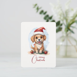 Frohe Weihnachtsfrau mit Weihnachtsmannmütze und O Feiertagskarte