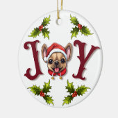 Frohe Weihnachtsfreude Niedlicher französischer Bu Keramik Ornament (Links)