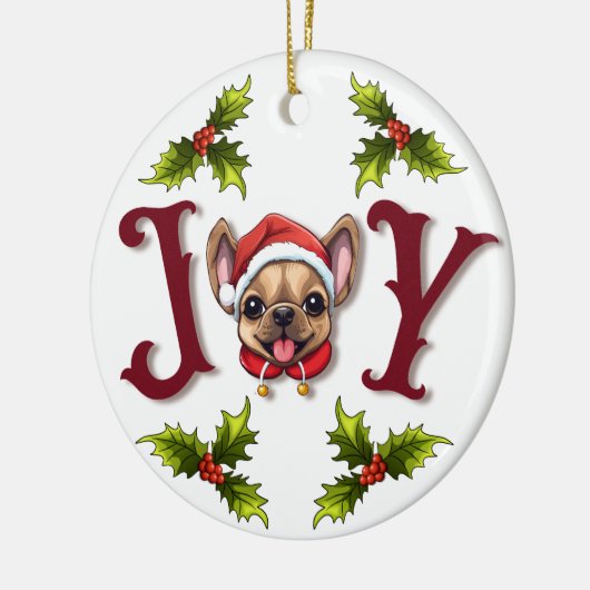 Frohe Weihnachtsfreude Niedlicher französischer Bu Keramik Ornament (Links)