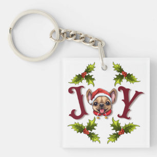 Frohe Weihnachtsfreude Niedlicher französischer Bu Schlüsselanhänger