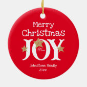 Frohe Weihnachtsfreude Simple Elegant Red Keramik Ornament (Hinten)