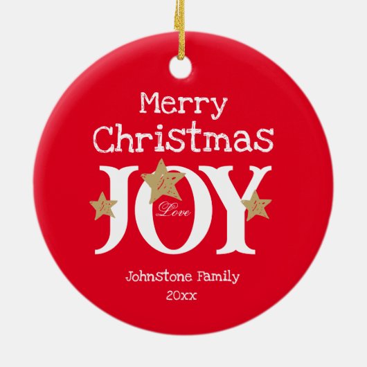 Frohe Weihnachtsfreude Simple Elegant Red Keramik Ornament (Hinten)