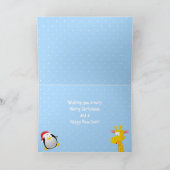 Frohe Weihnachtsfreund Niedlich Pinguin & Giraffe Feiertagskarte (Innenseite)