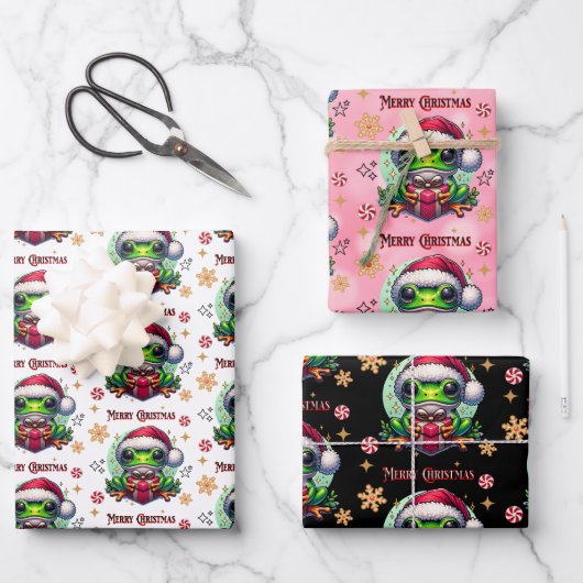 Frohe Weihnachtsfrosch Geschenkpapier Set (Vorderseite)