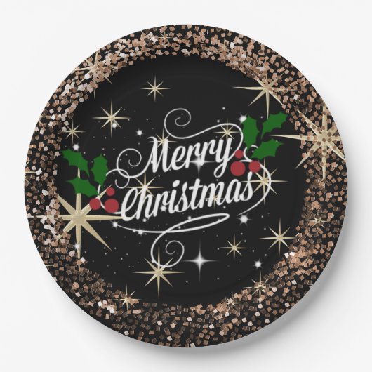 Frohe Weihnachtsfunkel, Glitzer und Glanz Pappteller (Vorderseite)