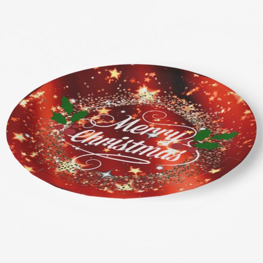 Frohe Weihnachtsfunkel und Glitzer Pappteller (Schrägansicht)