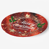 Frohe Weihnachtsfunkel und Glitzer Pappteller (Schrägansicht)