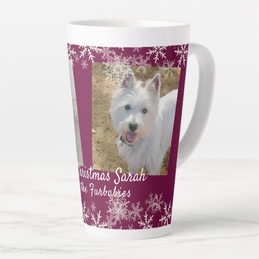 Frohe Weihnachtsfurbabys Snowflakes bordeauxrot Milchtasse (Rechte Ecke)