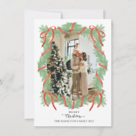 Frohe Weihnachtsgarland Rahmen Bow Foto Feiertagskarte