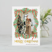 Frohe Weihnachtsgarland Rahmen Foto Gold Folieneinladung (Stehend vorne)