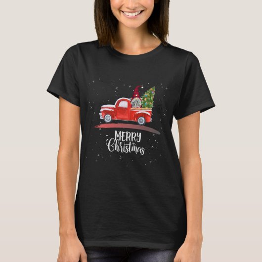 Frohe Weihnachtsgarten Gnome Red Truck T-Shirt (Vorderseite)