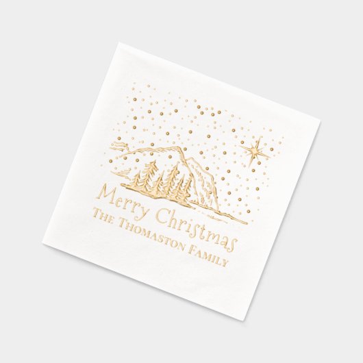 Frohe Weihnachtsgebirge Bäume Familienname Servietten Mit Folie (Links)
