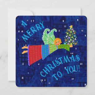 Frohe Weihnachtsgel mit Tree Flat Holiday Card Feiertagskarte