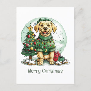 Frohe Weihnachtsgelbe Labrador Retriever Dog Feiertagspostkarte